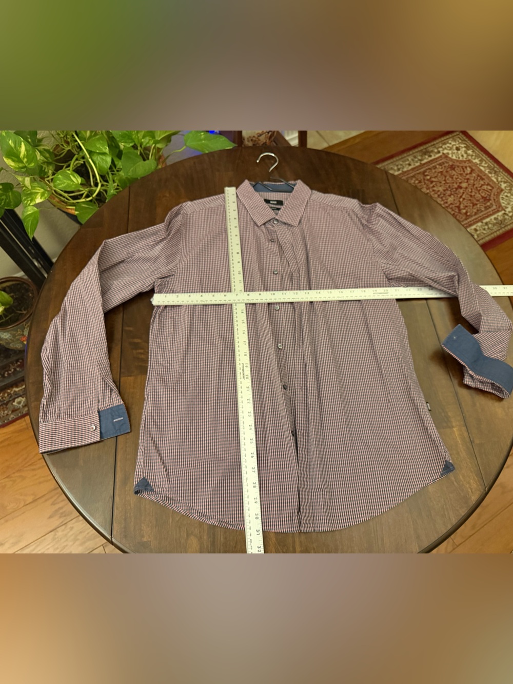 Boss Men's Burgundy Checked Shirt Jacket with Navy Accents